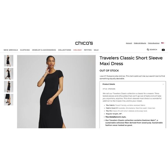 Chico's Size 3 = XL/16 Travelers Classic Black Short Sleeve Maxi Dress Timeless - Picture 11 of 11